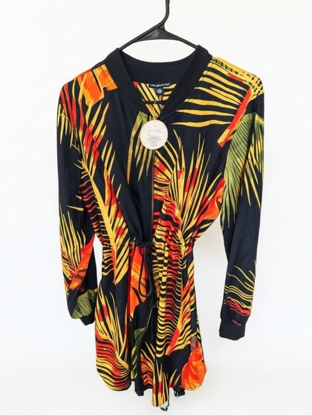Plus Size 1X Vibrant Long Sleeve Tropical Dress